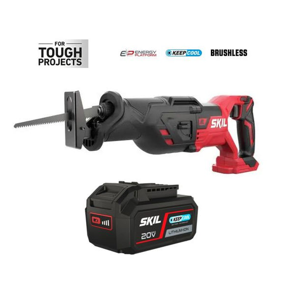 SKIL cordless reciprocating saw with battery on a white background